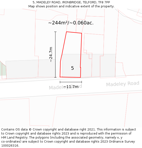 5, MADELEY ROAD, IRONBRIDGE, TELFORD, TF8 7PP: Plot and title map