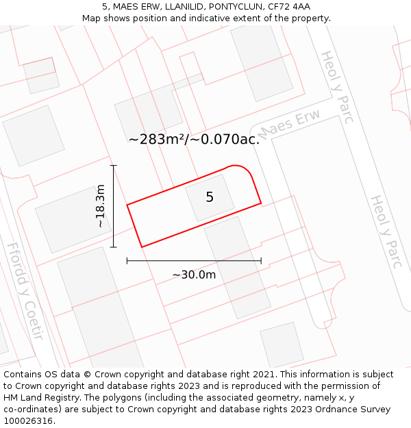 5, MAES ERW, LLANILID, PONTYCLUN, CF72 4AA: Plot and title map