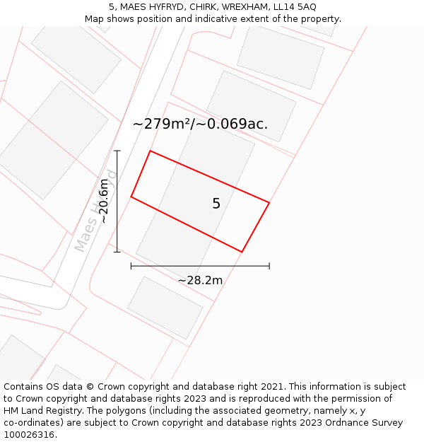 5, MAES HYFRYD, CHIRK, WREXHAM, LL14 5AQ: Plot and title map