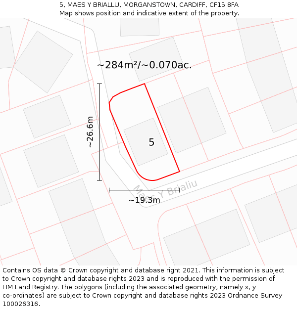 5, MAES Y BRIALLU, MORGANSTOWN, CARDIFF, CF15 8FA: Plot and title map