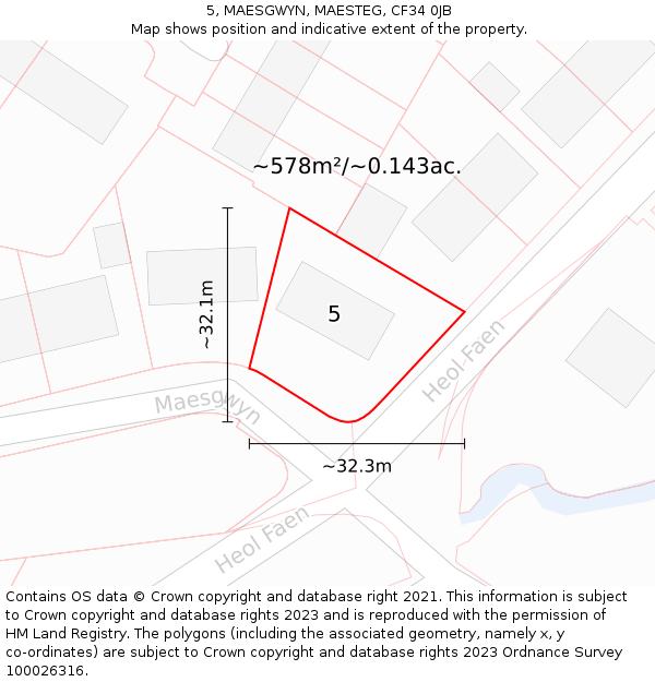 5, MAESGWYN, MAESTEG, CF34 0JB: Plot and title map