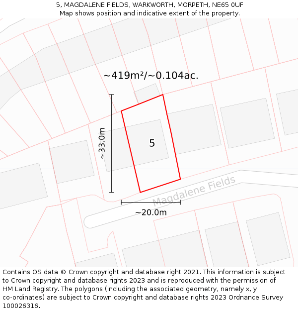 5, MAGDALENE FIELDS, WARKWORTH, MORPETH, NE65 0UF: Plot and title map
