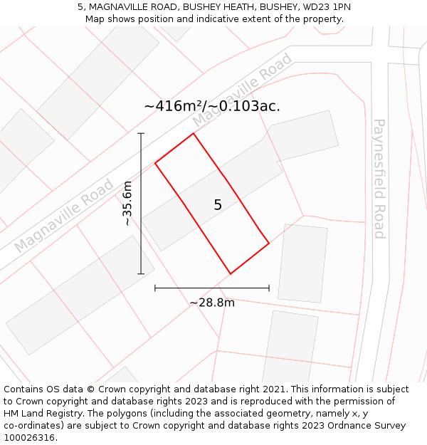 5, MAGNAVILLE ROAD, BUSHEY HEATH, BUSHEY, WD23 1PN: Plot and title map