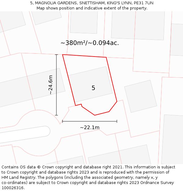 5, MAGNOLIA GARDENS, SNETTISHAM, KING'S LYNN, PE31 7UN: Plot and title map