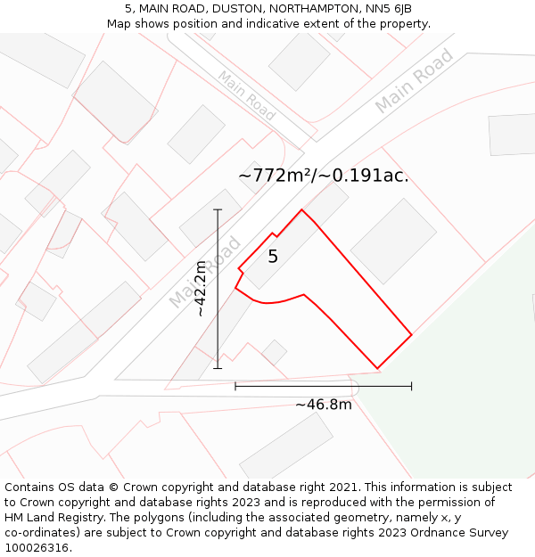 5, MAIN ROAD, DUSTON, NORTHAMPTON, NN5 6JB: Plot and title map