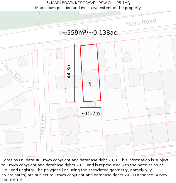5, MAIN ROAD, KESGRAVE, IPSWICH, IP5 1AQ: Plot and title map