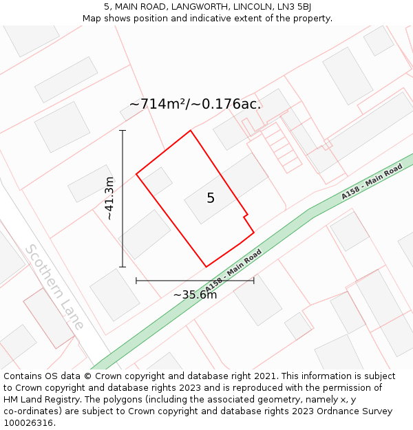 5, MAIN ROAD, LANGWORTH, LINCOLN, LN3 5BJ: Plot and title map
