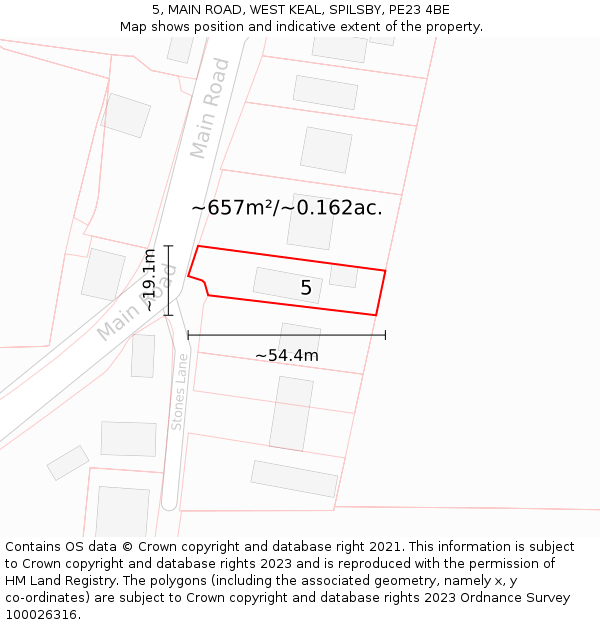 5, MAIN ROAD, WEST KEAL, SPILSBY, PE23 4BE: Plot and title map