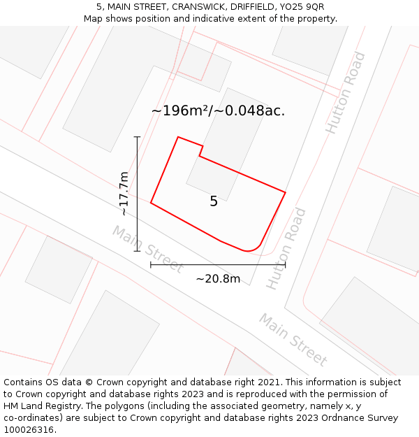 5, MAIN STREET, CRANSWICK, DRIFFIELD, YO25 9QR: Plot and title map