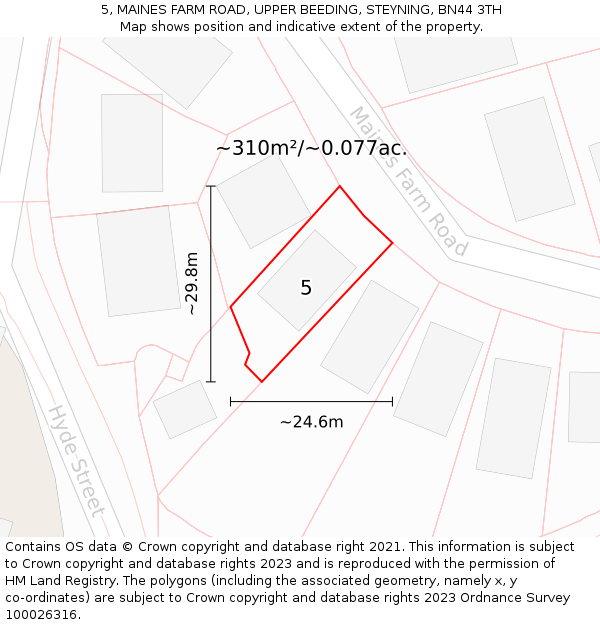 5, MAINES FARM ROAD, UPPER BEEDING, STEYNING, BN44 3TH: Plot and title map