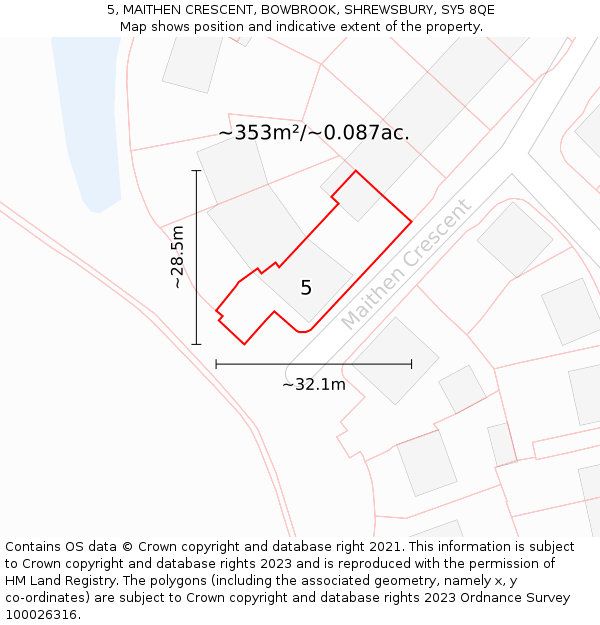 5, MAITHEN CRESCENT, BOWBROOK, SHREWSBURY, SY5 8QE: Plot and title map