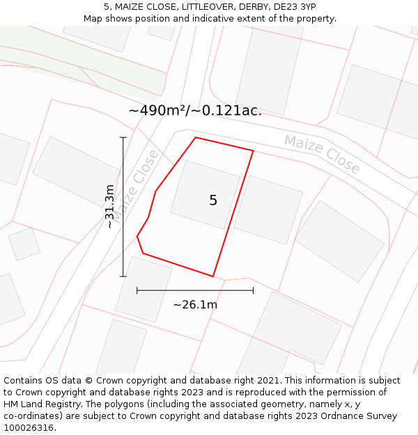 5, MAIZE CLOSE, LITTLEOVER, DERBY, DE23 3YP: Plot and title map