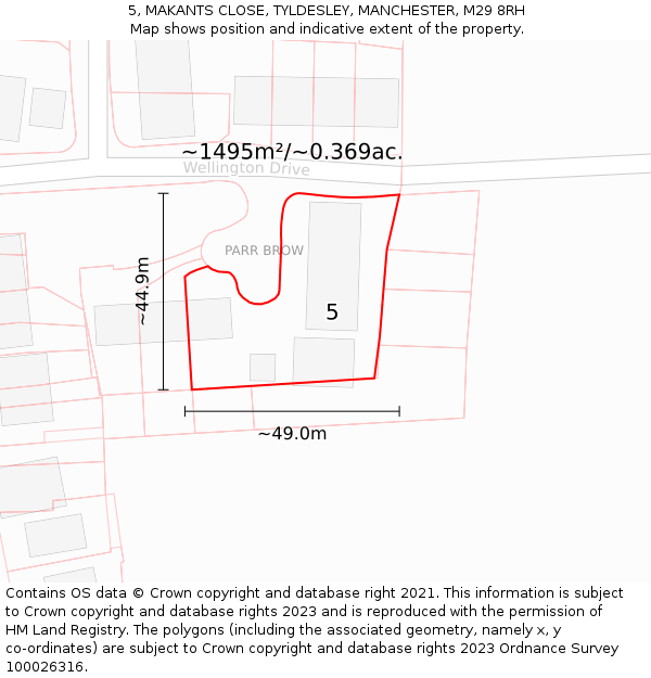 5, MAKANTS CLOSE, TYLDESLEY, MANCHESTER, M29 8RH: Plot and title map
