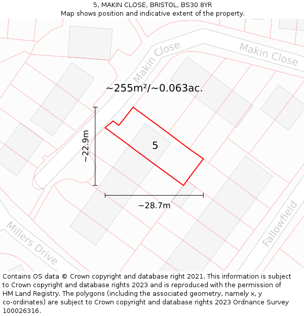 5, MAKIN CLOSE, BRISTOL, BS30 8YR: Plot and title map