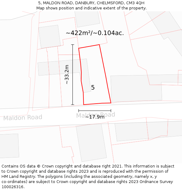 5, MALDON ROAD, DANBURY, CHELMSFORD, CM3 4QH: Plot and title map