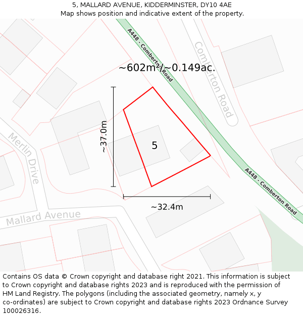 5, MALLARD AVENUE, KIDDERMINSTER, DY10 4AE: Plot and title map