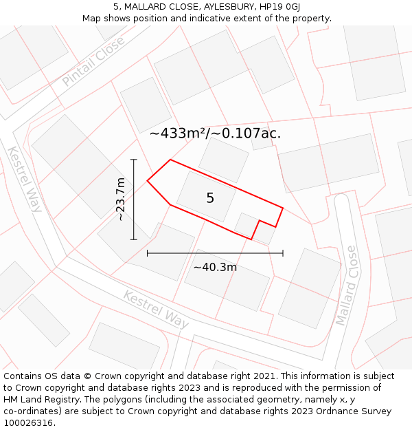5, MALLARD CLOSE, AYLESBURY, HP19 0GJ: Plot and title map