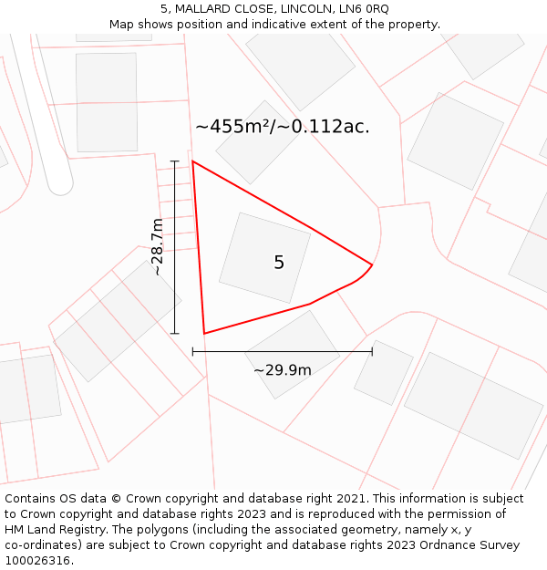 5, MALLARD CLOSE, LINCOLN, LN6 0RQ: Plot and title map