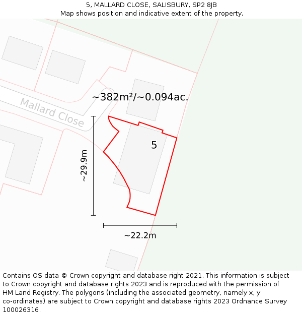 5, MALLARD CLOSE, SALISBURY, SP2 8JB: Plot and title map