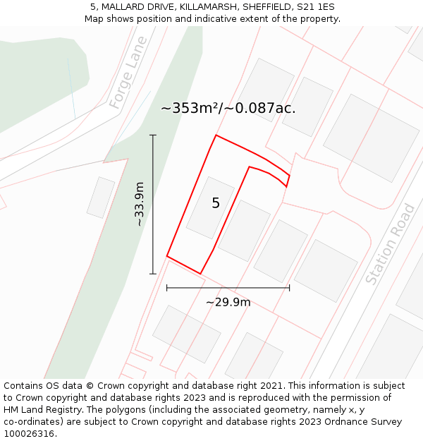5, MALLARD DRIVE, KILLAMARSH, SHEFFIELD, S21 1ES: Plot and title map