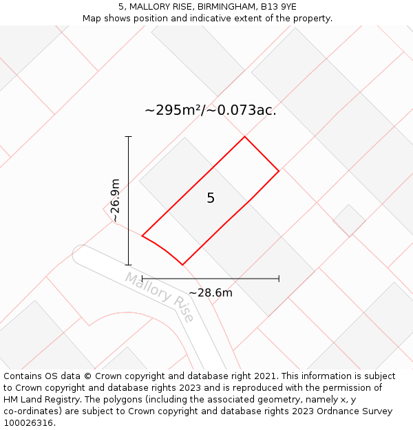 5, MALLORY RISE, BIRMINGHAM, B13 9YE: Plot and title map