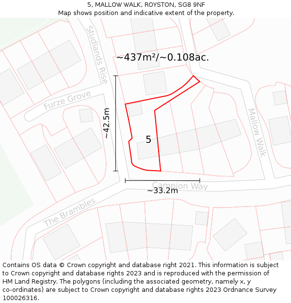 5, MALLOW WALK, ROYSTON, SG8 9NF: Plot and title map