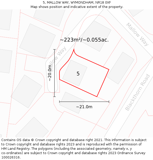 5, MALLOW WAY, WYMONDHAM, NR18 0XF: Plot and title map