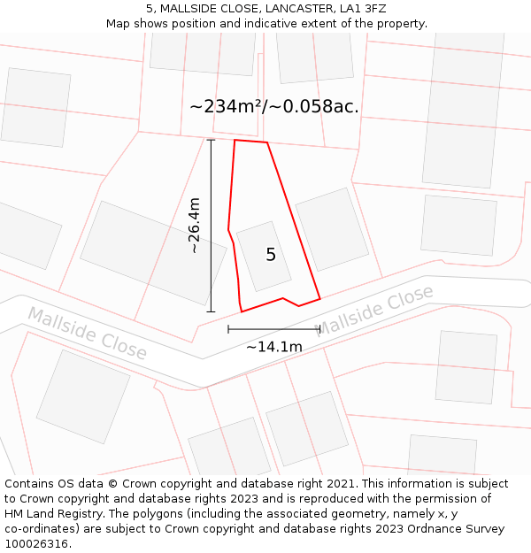 5, MALLSIDE CLOSE, LANCASTER, LA1 3FZ: Plot and title map