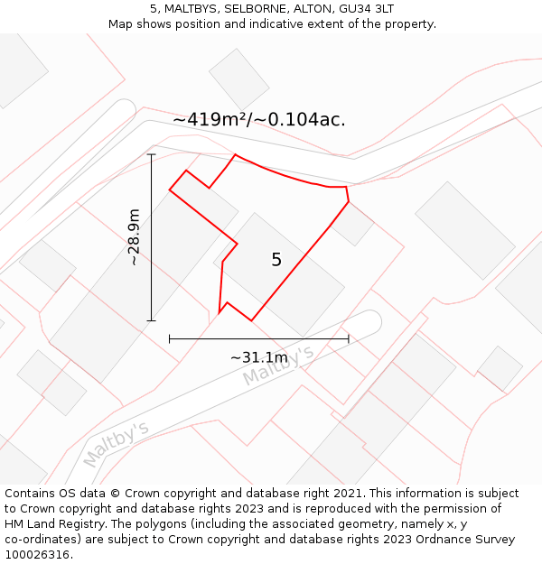 5, MALTBYS, SELBORNE, ALTON, GU34 3LT: Plot and title map