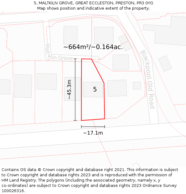 5, MALTKILN GROVE, GREAT ECCLESTON, PRESTON, PR3 0YG: Plot and title map