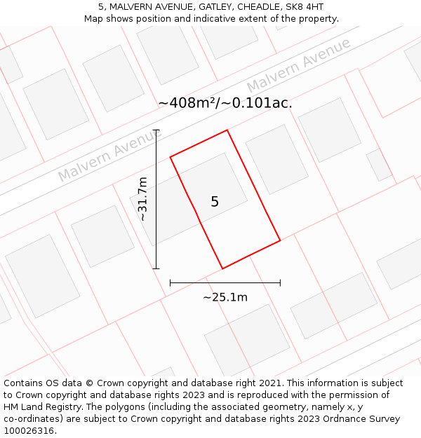 5, MALVERN AVENUE, GATLEY, CHEADLE, SK8 4HT: Plot and title map