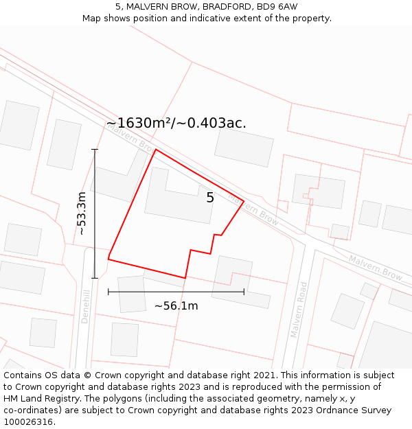 5, MALVERN BROW, BRADFORD, BD9 6AW: Plot and title map