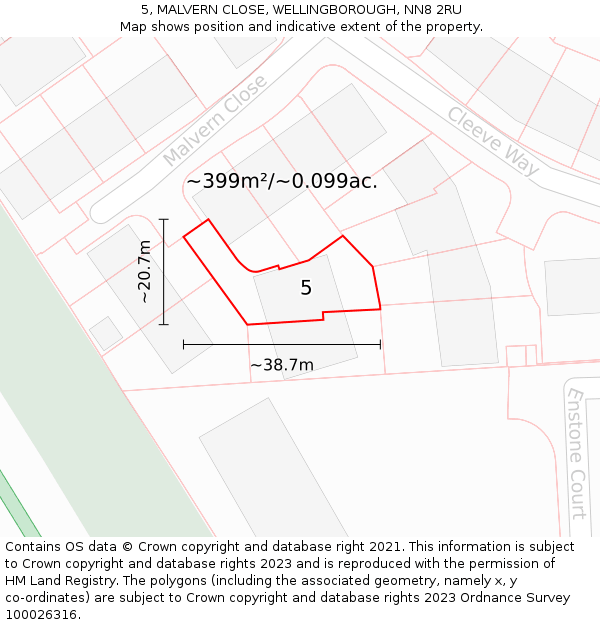 5, MALVERN CLOSE, WELLINGBOROUGH, NN8 2RU: Plot and title map