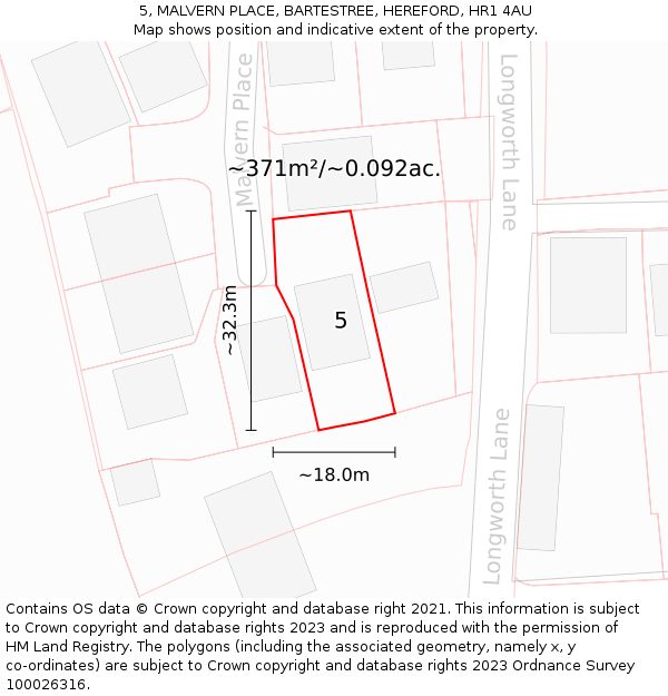 5, MALVERN PLACE, BARTESTREE, HEREFORD, HR1 4AU: Plot and title map