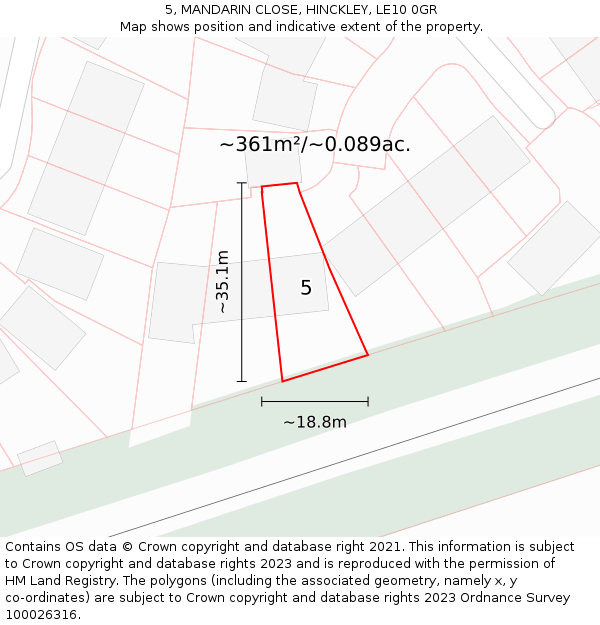 5, MANDARIN CLOSE, HINCKLEY, LE10 0GR: Plot and title map