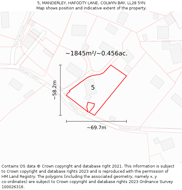 5, MANDERLEY, HAFODTY LANE, COLWYN BAY, LL28 5YN: Plot and title map