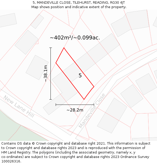 5, MANDEVILLE CLOSE, TILEHURST, READING, RG30 4JT: Plot and title map