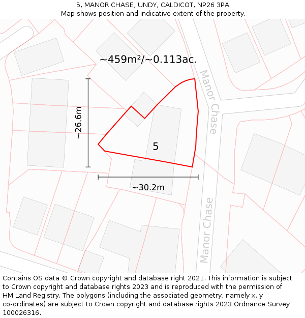 5, MANOR CHASE, UNDY, CALDICOT, NP26 3PA: Plot and title map
