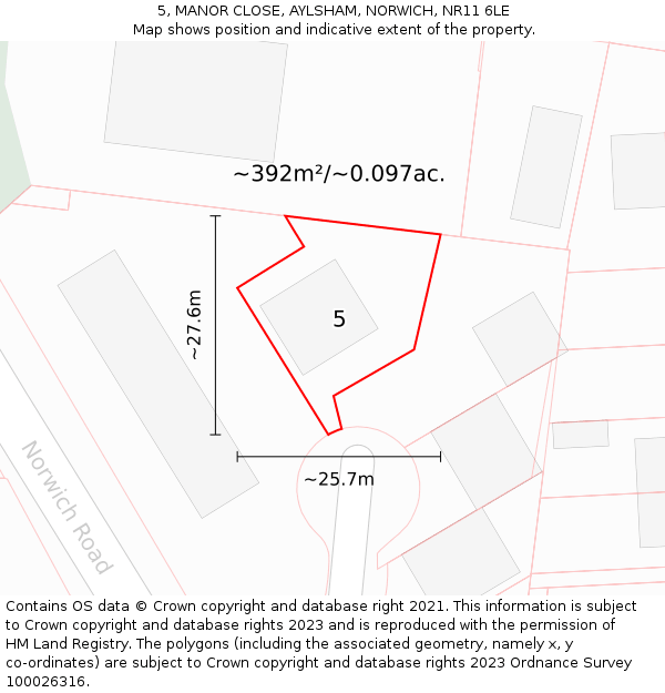 5, MANOR CLOSE, AYLSHAM, NORWICH, NR11 6LE: Plot and title map