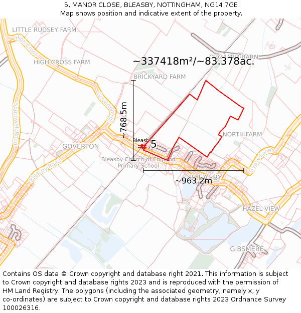 5, MANOR CLOSE, BLEASBY, NOTTINGHAM, NG14 7GE: Plot and title map