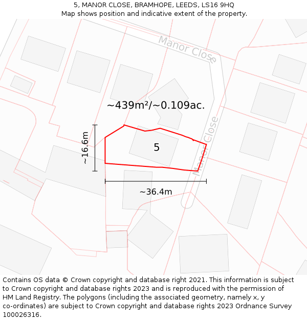 5, MANOR CLOSE, BRAMHOPE, LEEDS, LS16 9HQ: Plot and title map