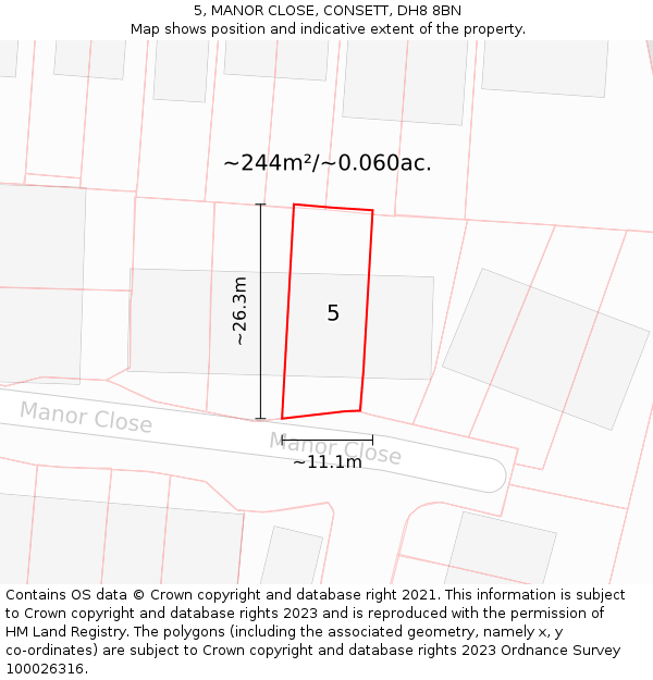 5, MANOR CLOSE, CONSETT, DH8 8BN: Plot and title map
