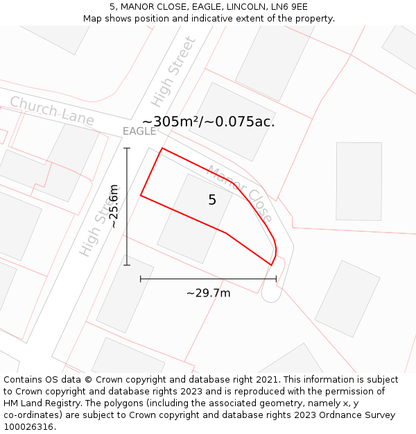 5, MANOR CLOSE, EAGLE, LINCOLN, LN6 9EE: Plot and title map