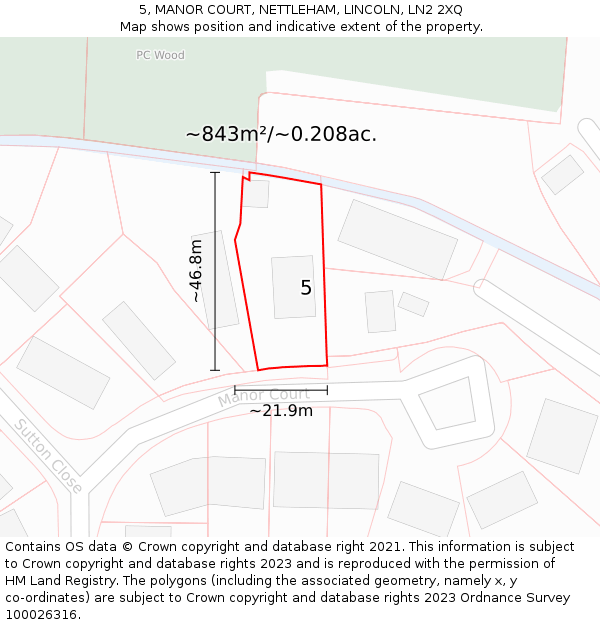 5, MANOR COURT, NETTLEHAM, LINCOLN, LN2 2XQ: Plot and title map