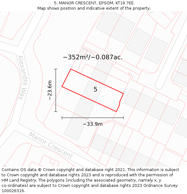 5, MANOR CRESCENT, EPSOM, KT19 7EE: Plot and title map