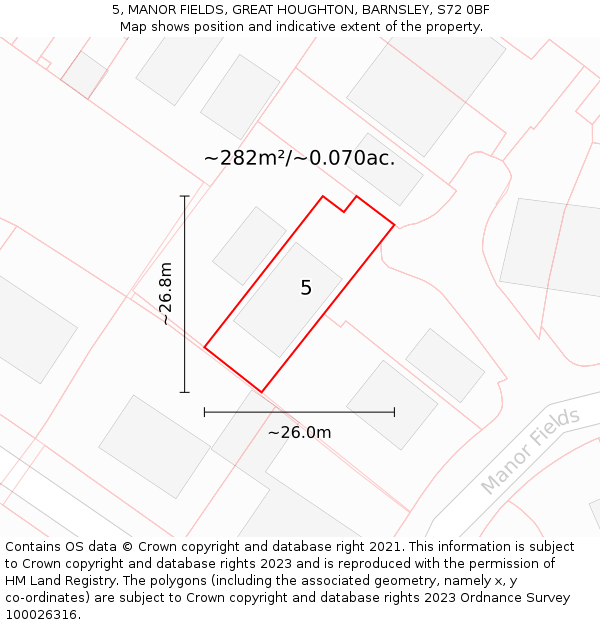 5, MANOR FIELDS, GREAT HOUGHTON, BARNSLEY, S72 0BF: Plot and title map