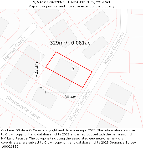 5, MANOR GARDENS, HUNMANBY, FILEY, YO14 0PT: Plot and title map