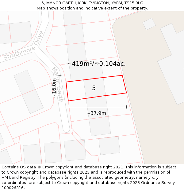 5, MANOR GARTH, KIRKLEVINGTON, YARM, TS15 9LG: Plot and title map