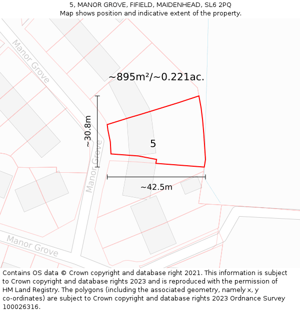 5, MANOR GROVE, FIFIELD, MAIDENHEAD, SL6 2PQ: Plot and title map