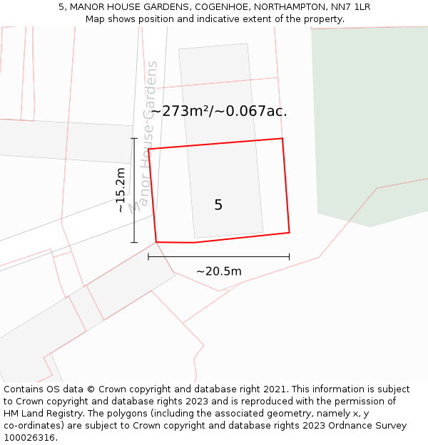 5, MANOR HOUSE GARDENS, COGENHOE, NORTHAMPTON, NN7 1LR: Plot and title map
